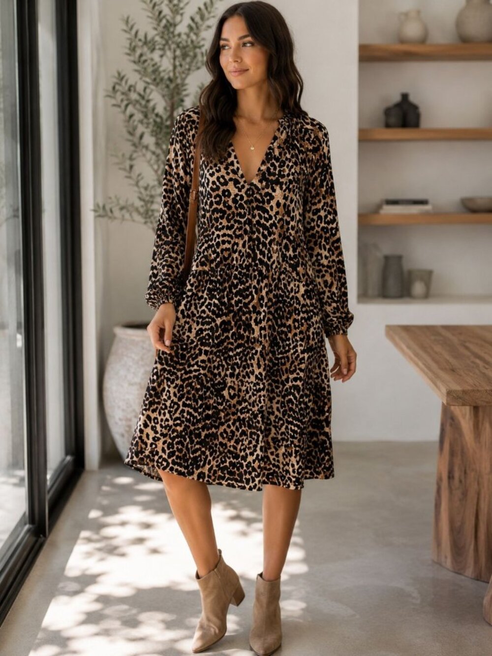 The Drop size Medium Caralyn Mirand  Leopard Print Tiered Midi Dress